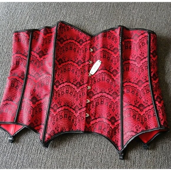 ADORE ME Red Corset Black Lace Size 4X  Gothic Victorian Garter Straps Plus Size - Picture 4 of 7